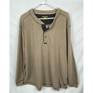 Stanley Thermal Henley Shirt Mens Brown‎ Beige XXL Long Sleeve Casual Workwear